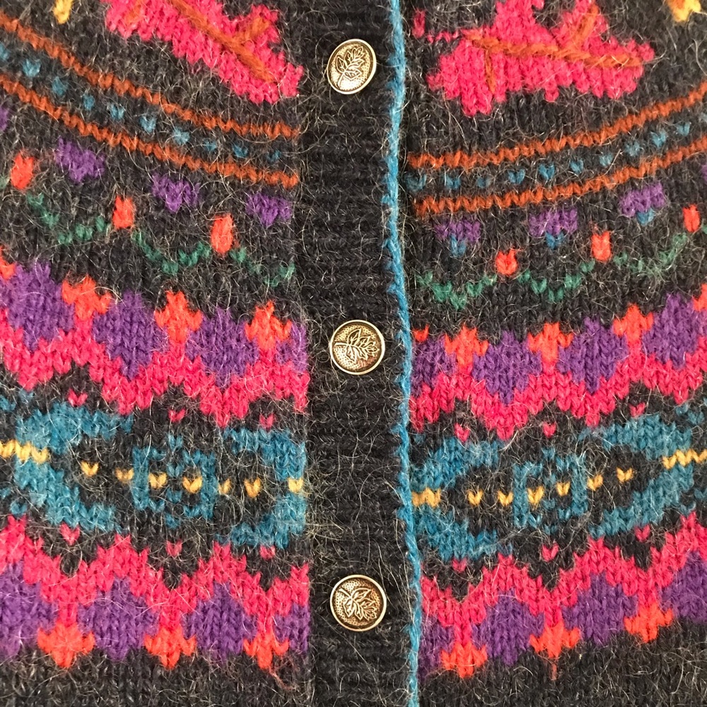 Vintage Woolrich Patterned Colorful Cardigan with Leaves Button Front Size Small - Picture 3 of 5